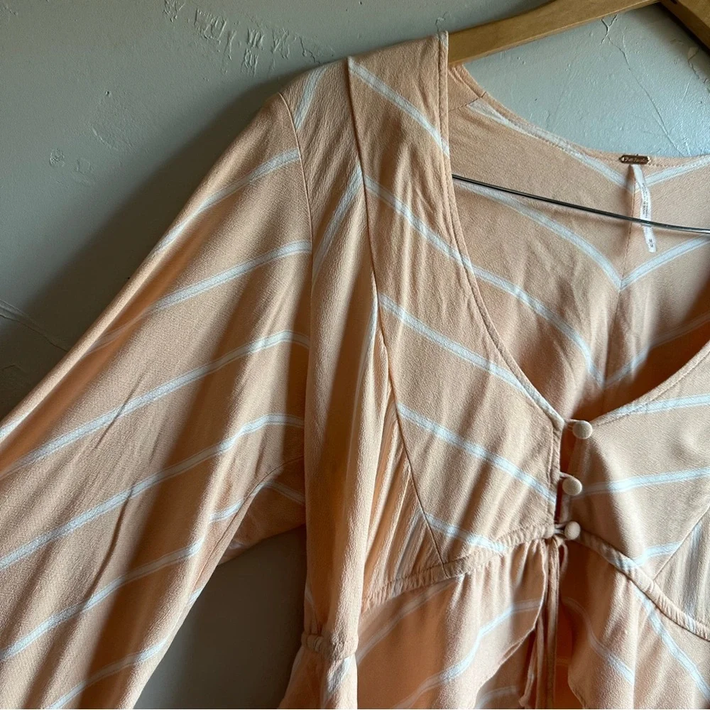Free People Samifran Top Peach Stripe Babydoll Crop Boho Romantic Girly Sz‎ M